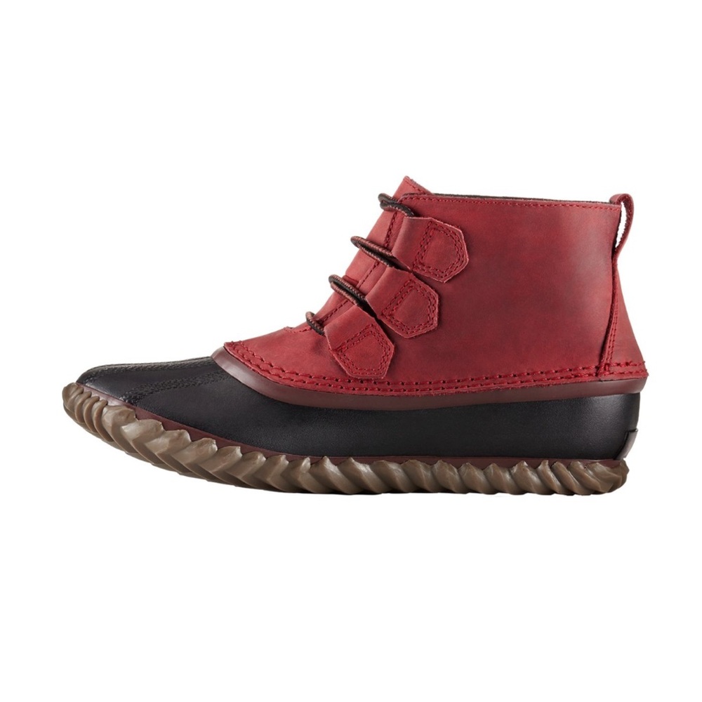 Women's Red Leather Ankle Boot - Casual Waterproof Style